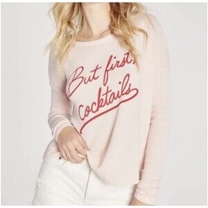 WILDFOX Women’s Pink “But First Cocktails” Pullover Sweatshirt Size Small